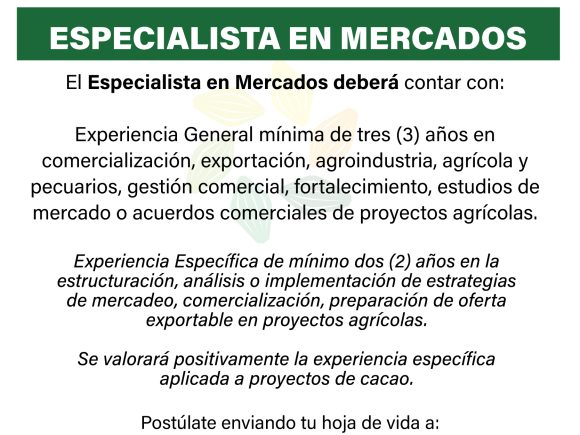 ESPECIALISTA EN MERCADOS